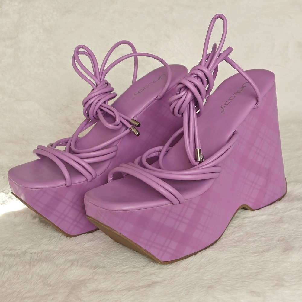 New Unilady Blair-2 Platform Wedge Sandals Women 5.5 Purple Strappy Barbiecore